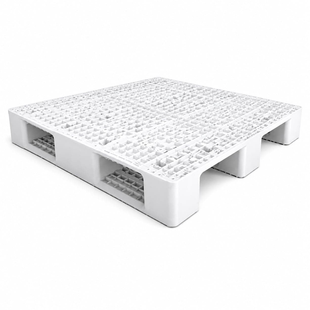 Palette plastique blanche perforée 3 semelles, usage alimentaire — PALIVO